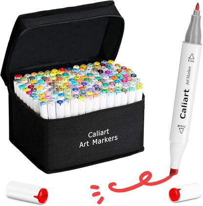 Caliart Markers, 168 Colors Dual Tip Art Markers Sketch Pens Permanent Alcohol Based, with Case for Adult Artist Halloween Drawing Sketching