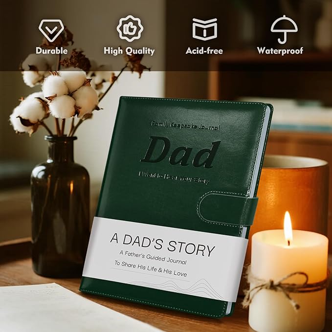 Artmag Dad's Life Story Journal with 250+ Prompt Questions, Family Keepsake Book Leather Cover for Dad to Share His Memories for Birthday Father's Day Christmas (Dark Green)