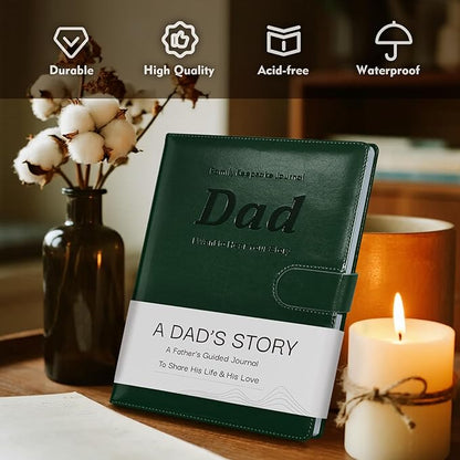 Artmag Dad's Life Story Journal with 250+ Prompt Questions, Family Keepsake Book Leather Cover for Dad to Share His Memories for Birthday Father's Day Christmas (Dark Green)