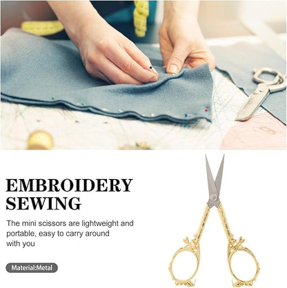 Vintage Gold Stainless Steel Embroidery Scissors with Ergonomic Handle for Precise Cutting of Thread Ribbon Lightweight Household Sewing Tool for Cross Stitch DIY Office and Craft