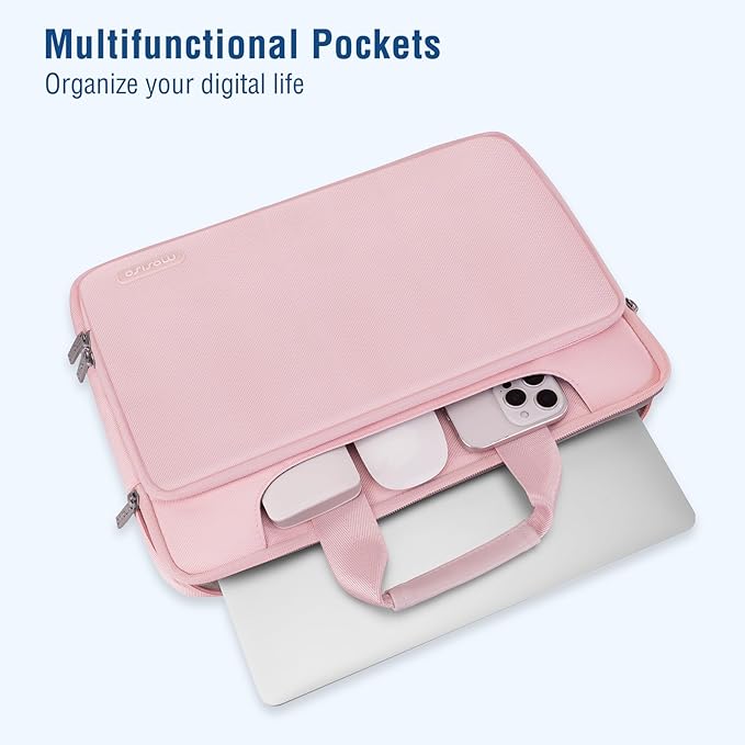 MOSISO 360 Protective Laptop Sleeve Compatible with MacBook Pro 16 inch 2024-2019 M4 M3 M2 M1/Air 15 M3 M2/Pro Retina 15, 15-15.6 inch Notebook Computer, Matching Color Sleeve Bag with Belt, Pink