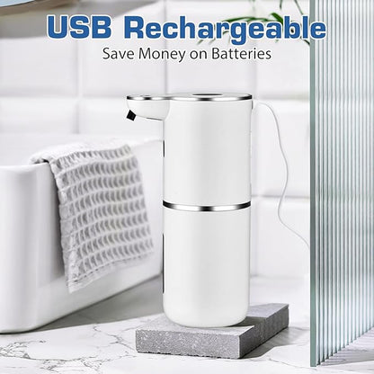 Automatic Foaming Soap Dispenser, LED Display Touchless Foam Hand Soap Dispenser for Bathroom Countertop, Kitchen, 6-Level Adjustable,380ML, Rechargeable(White)