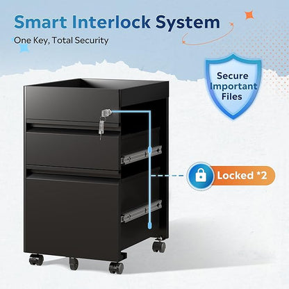 DEVAISE 2 Drawer File Cabinet with Fence, Metal Mobile Filing Cabinet Under Desk, Home Office Furniture fits Legal/A4/Letter Size, 17.7" D x 15.4" W x 25" H, Black