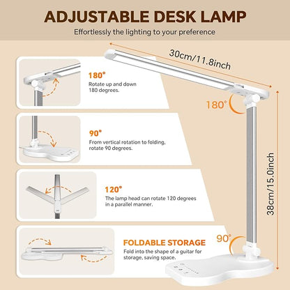 Desk Lamps for Home Office, Dimmable LED Desk Lamp, 5 Color Modes, 10 Brightness, Touch Desk Light with USB Charging Port for Nail Craft Puzzle Sewing Study - Black