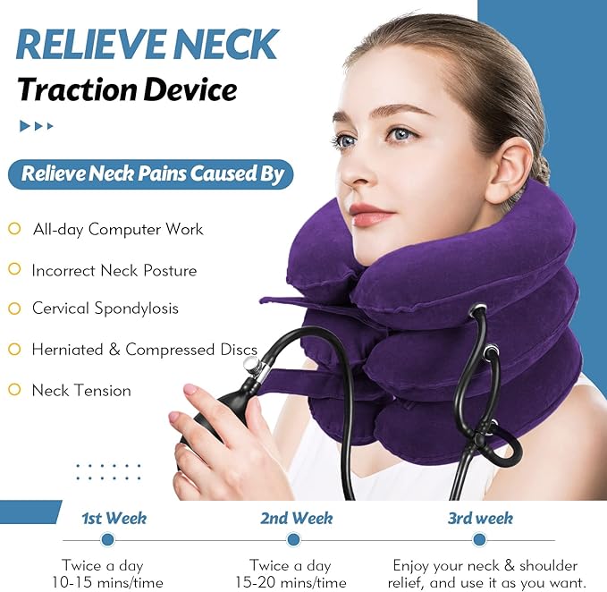 Neck Stretcher, Neck Traction Device, Neck Pain Relief, Adjustable Inflatable Neck Brace & Neck Stretcher Cervical Traction, Neck Decompression Home Use
