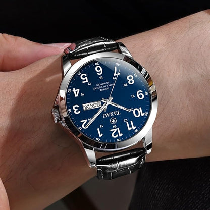 Watches for Men Leather Large Arabic Numerals Mens Watches Waterproof Band with Date Quartz Men's Wrist Watch
