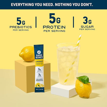 Bare Bones Lemonade Elevated Drink Mix | Light & Flavorful | Gluten-Free & Naturally Sweetened | On-the-Go Stick Single-Serve Packs Powdered Refreshment | 5g Protein | 16 Packets (.60 oz)
