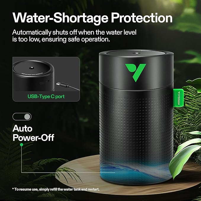 VIVOSUN AeroStream U075 USB Humidifier, 750ml Cool Mist Mini Humidifier with 2 Mist Modes, Auto Shut-Off, Smart Remote Control with VGrow, Designed for Small Grow Tents/VGrow