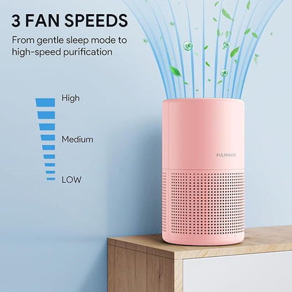 FULMINARE Air Purifiers for Bedroom H13 True HEPA Air Filter, Quiet Air Cleaner With Night Light, Portable Small Air Purifier for Home, Office, Living Room (Pink)
