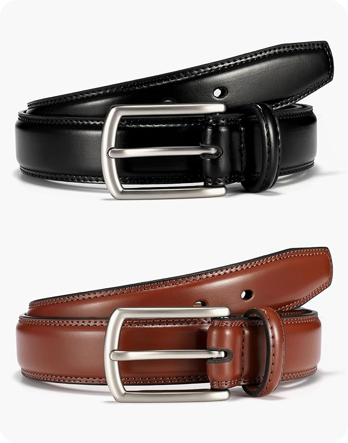 CHAOREN Leather Dress Belt Men 2 Pack - 1 3/8" Mens Belts for Work Business Casual Jeans