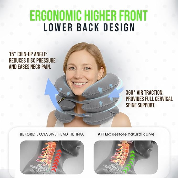 Neck Stretcher, Cervical Traction Device, Neck Traction Device for Neck Pain Relief, Adjustable Inflatable Neck Stretcher Cervical Traction and Neck Brace, Neck Decompression Home Use (Gray)