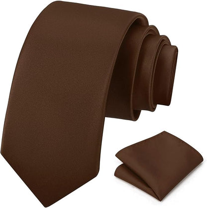 PenSee Men's Tie Set Solid Pure Color 3.15" (8CM) Classic Formal Plain Necktie and Pocket Square Set For Men