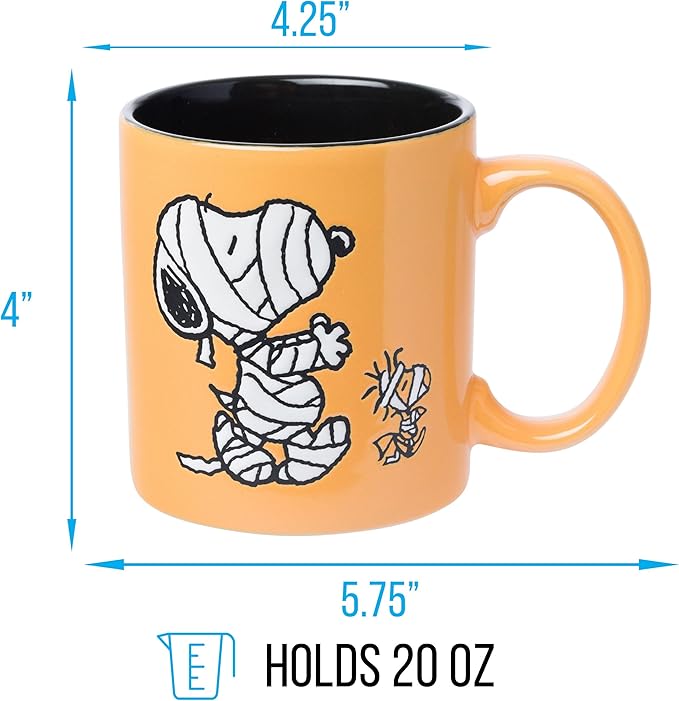 Silver Buffalo Peanuts Halloween Featuring Snoopy and Woodstock in Mummy Costume Wax Resist Ceramic Mug, 20 Ounces