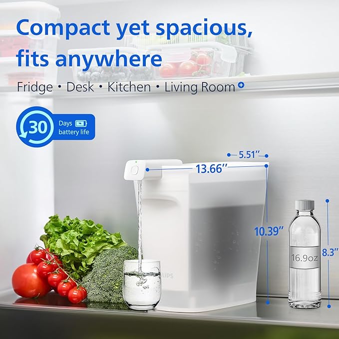 PHILIPS Water Filter Pitcher, Rechargeable Water Dispenser, Water Purifier Filter for Fridge, 1 Filter for 6 Months/180gal, Reduces 57 impurities Including PFOA NSF/ANSI 42&53&372&401, 20 Cup