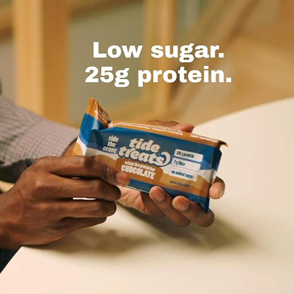 Crispy Rice Protein Treat Peanut Butter Bar | 25 g Protein, No Added Sugar, 7 g Fiber, Gluten Free | High Protein Snack for On-the-Go, Post-Workout or Dessert Cravings | 8 Count | TideTreats