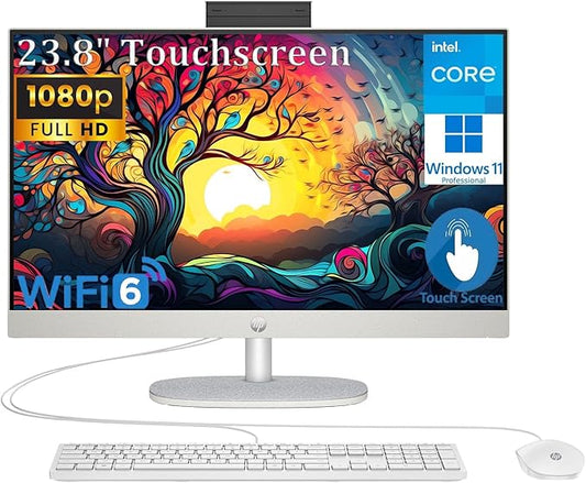 HP 24 Touchscreen All-in-One Desktop Computer for Home and School, Intel Processor (Beat i3-1110G4), 23.8" FHD Display, 16GB DDR4 RAM, 512GB PCIe SSD, WiFi 6, Bluetooth, Business AIO, Windows 11 Pro