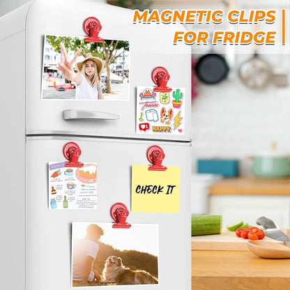 VNDUEEY 20 Pack Magnetic Paper Clip Dispenser Holder, Paperclip Dispenser for Desk, School, Office, Fridge Magnets Refrigerator Magnets, Magnet Clips for Whiteboard Locker (Red)