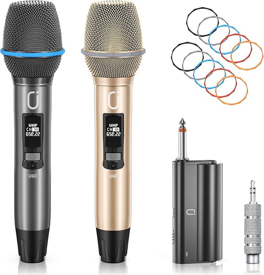 U60 Wireless Microphones, Dual UHF Microphone System with Rechargeable Receiver, Karaoke Microphone for Singing, Wedding, DJ, Party, Speech, Church, Class, 200ft