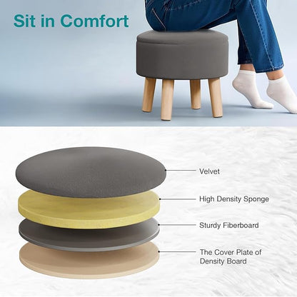 Poofzy Small Ottoman with Storage, Small Foot Stool Ottoman with Wood Legs, Velvet Foot Rest for Couch, Living Room and Bedroom - Gray