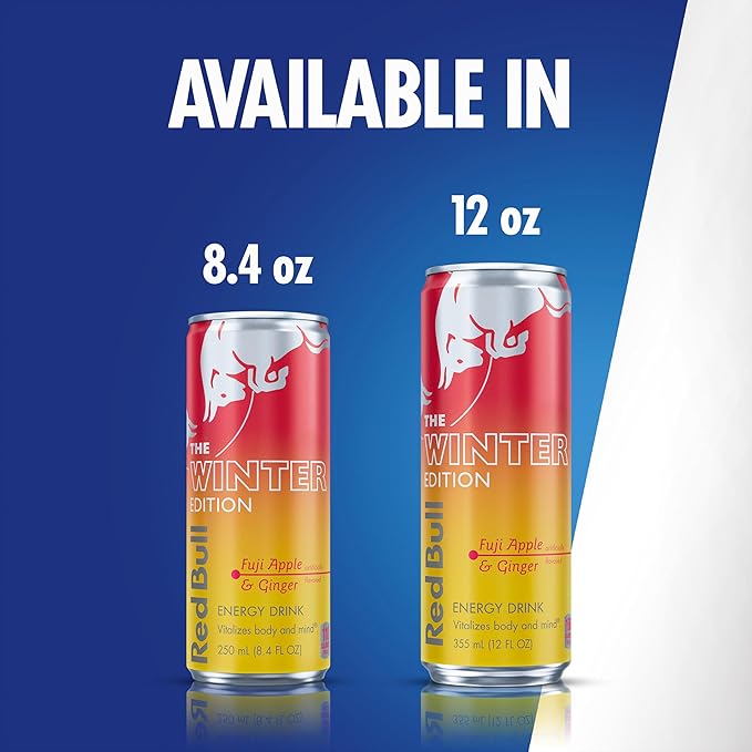 Red Bull Fuji Apple and Ginger Winter Edition Energy Drink, with 114mg Caffeine plus Taurine & B Vitamins, 12 Fl Oz, 6 Packs of 4 Cans (Pack of 24)