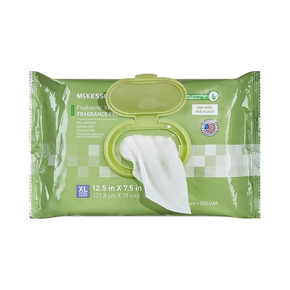 McKesson Flushable* Adult Wet Wipes XL – 576 Wipes (12 Pack of 48) – Aloe & Vitamin E, Plant-Based Cleansing Wipes, Unscented, Extra Large