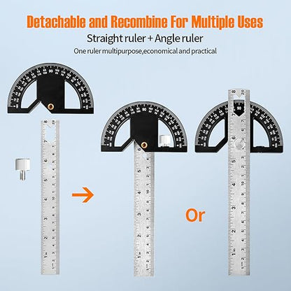 Protractors Angle Ruler Angle Finder Ruler Machinist Protractor Angle Measuring Tool 12-Inch Woodworking Ruler for Woodworking/Carpenter/Construction/Measurement/Hobbyists