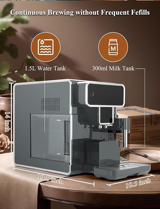 Fully Automatic Espresso Machine, Electric Coffee Grinder with Built-in 3-Level, Self-Cleaning Function 12 Cup for Home/Office
