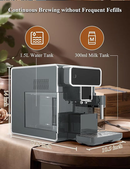 Fully Automatic Espresso Machine, Electric Coffee Grinder with Built-in 3-Level, Self-Cleaning Function 12 Cup for Home/Office