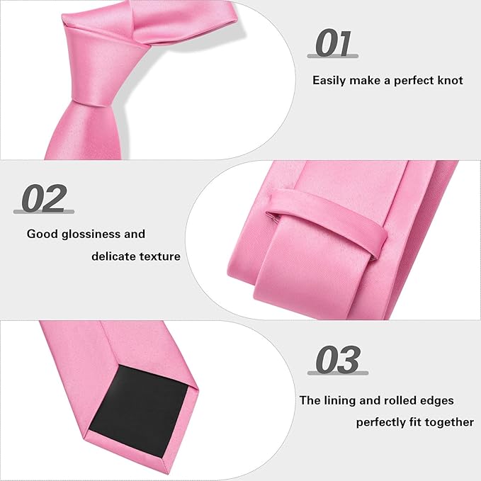 PenSee Men's Tie Set Solid Pure Color 3.15" (8CM) Classic Formal Plain Necktie and Pocket Square Set For Men