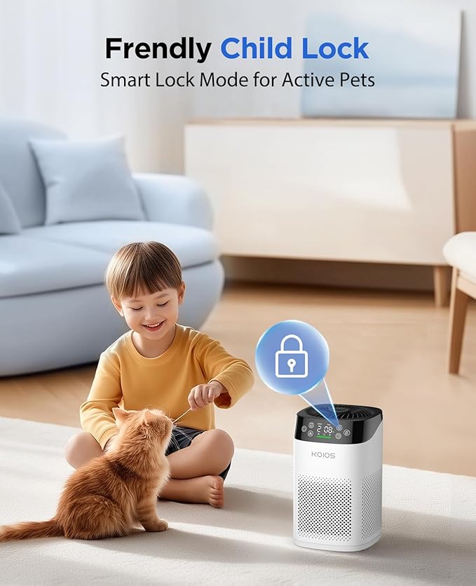 Air Purifiers for Bedroom Home, KOIOS H13 True HEPA Air Purifier for Large Room Pet Hair Filter Covers Up to 1200 ft², Air Quality Sensor, Fragrance Sponge, Air Cleaner for Smoke Odor Dander Pollen