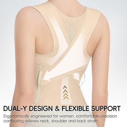 babaka Posture Corrector for Women, Invisible Lightweight Adjustable Back Brace for Upper and Lower Back Pain Relief, Hunchback, Hump, Scoliosis, Thoracic, Spine Corrector Under Clothes (Beige, Large, Waist: 35''-42'')