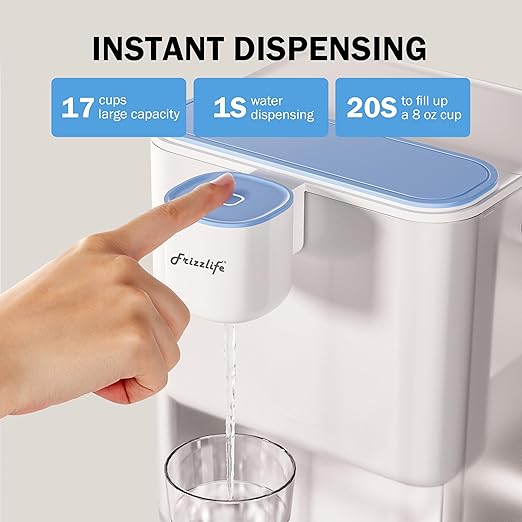 Frizzlife 400-Gallon Electric Water Filter Dispenser with 2 Filters (8-Stage Filtration), NSF/ANSI 53&42&372 Standards Reduce 99.89% of Lead,6 Months Countertop Rechargeable Water Pitcher, MD40 System
