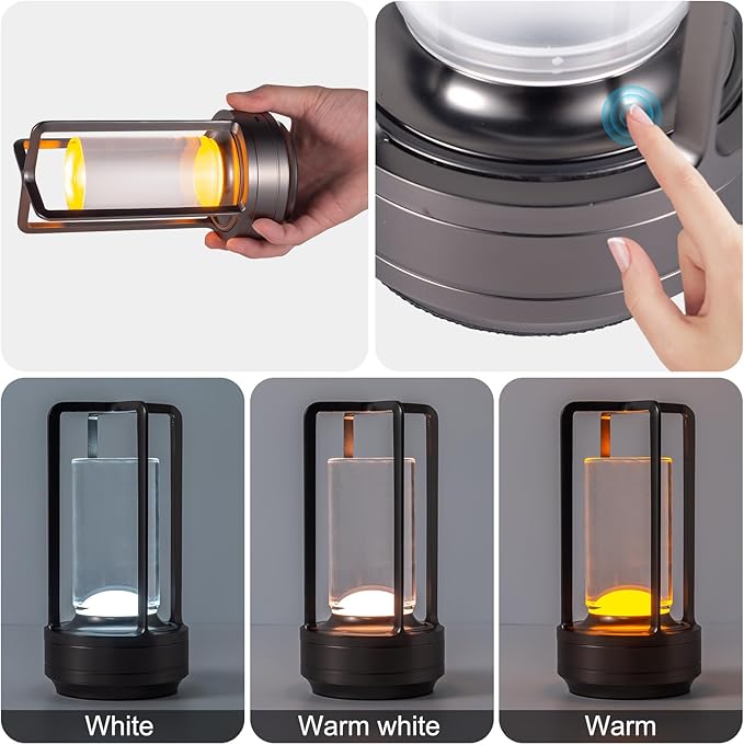 Rechargeable Cordless LED Table Lamp - Waterproof Portable Touch Dimmable Desk Light for Outdoor, Camping, Patio, Bedroom, Living Room - Night Light with Long Battery Life (Grey)