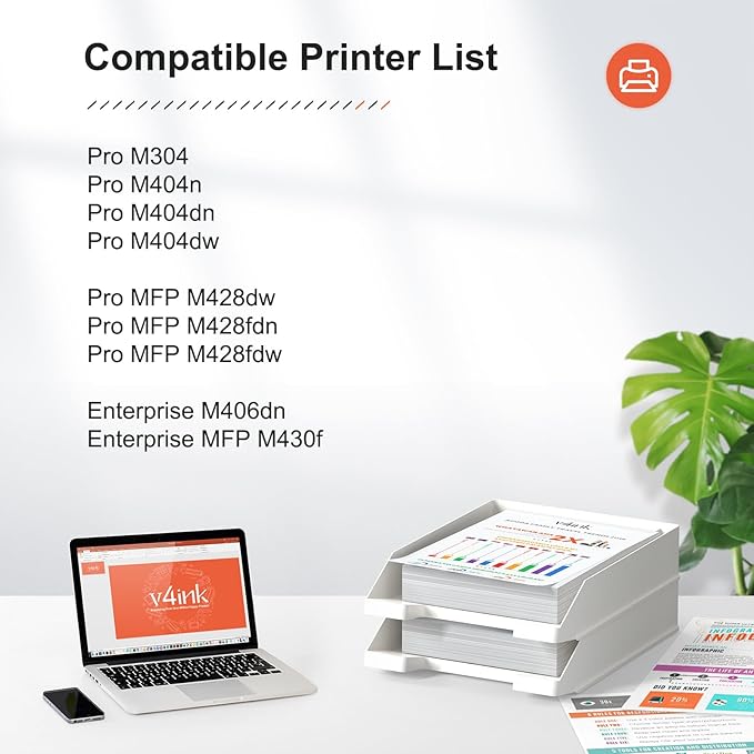 v4ink 58A CF258A Black Toner Cartridge (with Chip) Compatible Replacement for HP CF258A 58A 58X Toner Cartridge for HP Pro M404dn M404n M404dw MFP M428fdw M428fdn M428dw M406dn M430f Printer, 4 Pack