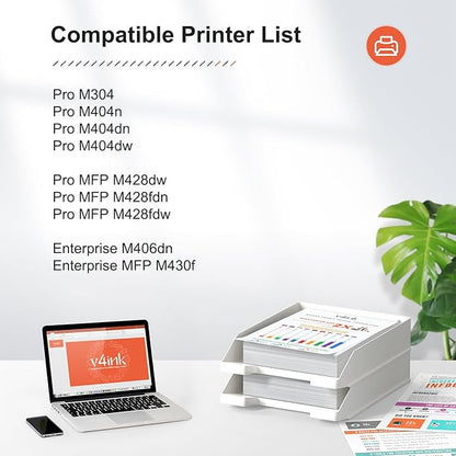 v4ink 58A CF258A Black Toner Cartridge (with Chip) Compatible Replacement for HP CF258A 58A 58X Toner Cartridge for HP Pro M404dn M404n M404dw MFP M428fdw M428fdn M428dw M406dn M430f Printer, 4 Pack