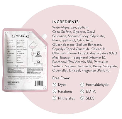 J.R. Watkins Foaming Hand Soap Refill, Moisturizing Foam Hand Wash, Formulated with Plant-Based Cleansers, Alcohol-Free, Cruelty-Free, Rosewater, 28 fl oz, 2 Pack