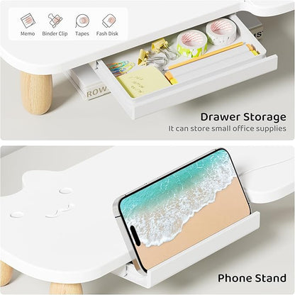 Monitor Stand Riser,Cat-Shaped Sturdy Wood Computer Monitor Stand, Monitor Stand Riser, Multi-Purpose Desktop Organizer Riser for Computer,Laptop,Printer,TV,White