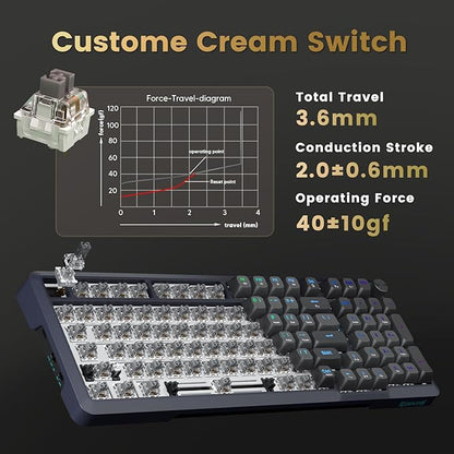 Redragon Wireless Mechanical Keyboard, 3 Mode Gasket Mounted RGB Gaming Keyboard with Volume Knob, Pre-Lubed Linear Switches, MDA-Profile, 98 Keys Hot Swappable Creamy Keyboard for PC/Tablet/Xbox/PS4