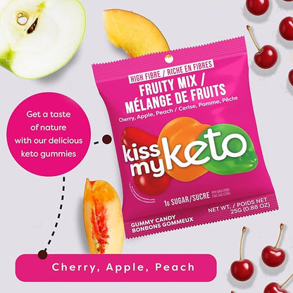 Kiss My Keto Sugar Free Gummies, Fruity Mix 8-Pack – Satisfy Cravings while Staying in Ketosis – High Fiber, 7g Net Carbs, Non-GMO, Vegan, & Gluten-Free – Low-Calorie Vegan Candy