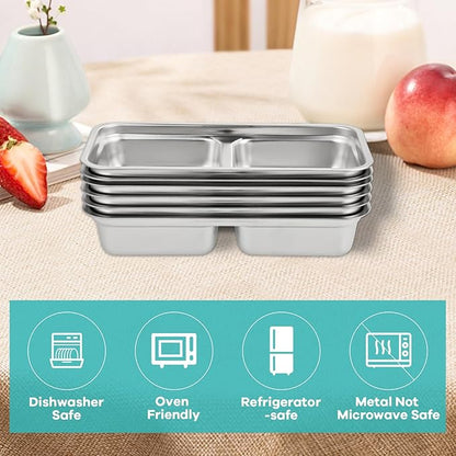 8 Pcs 30 oz Bento Boxes, 2 Compartments 304 Stainless Steel Food Storage Containers Snack Boxes with Leakproof Lids, Divided Meal Prep Lunch Box Food Container Dishwasher Safe