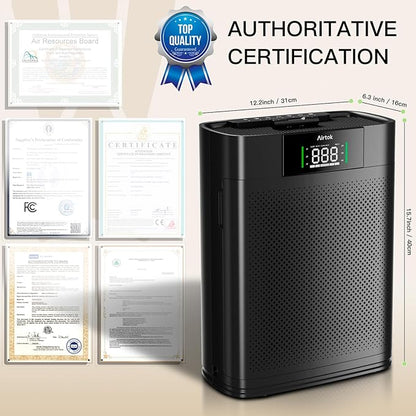 AIRTOK Air Purifiers for Home Large Room Up to 1300 Ft², with Air Quality Monitor PM2.5、HEPA Sleep Mode、Aromatherapy for Allergies, Pet Hair, Pollen in Bedroom, AP2301, Black