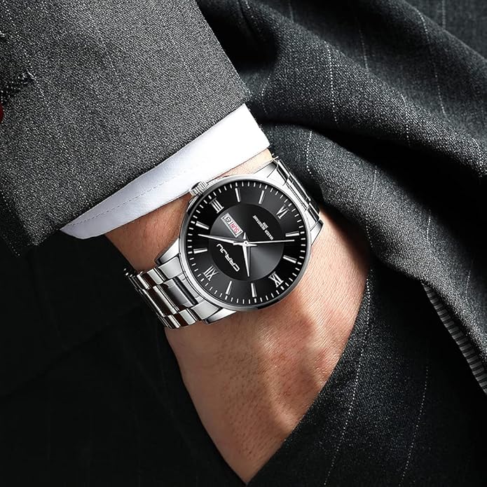 CRRJU Men's Fashion Luxury Stainless Steel Watches for Men Business Auto Date Chronograph Analog Quartz Wristwatches