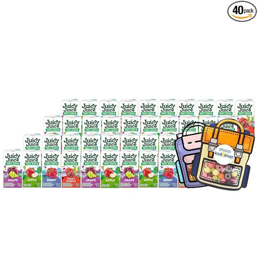 Juicy Juice Variety Pack 100% Juice No Sugar Added On The Go Box 4.23 fl oz 40 Pack + 2 Reusable Snack Bags by KOOL8SHOP Infinite Deals