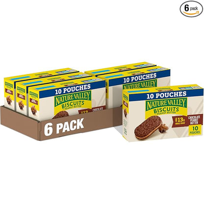 Nature Valley Biscuit Sandwiches, Chocolate Peanut Butter, Snack Bars, 10 Bars, 13.5 oz (Pack of 6)