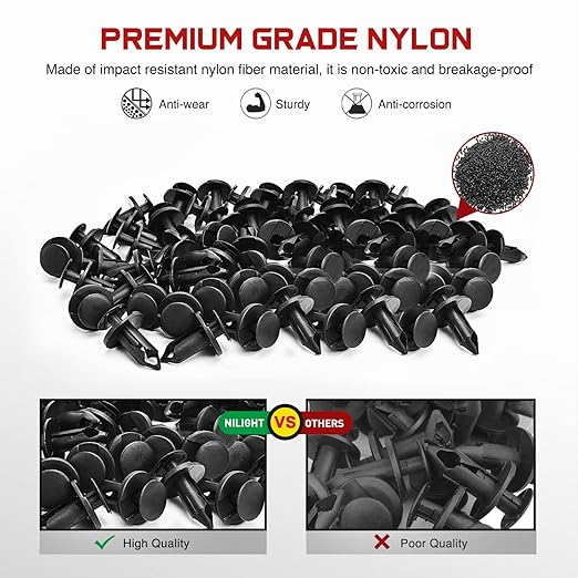 Nilight 40PCS Bumper Rivet Clips for GM 21030249 for Ford N807389S for Chrysler 6503598 Nylon Car Push Fastener Kits 9mm Hole,2 Years Warranty
