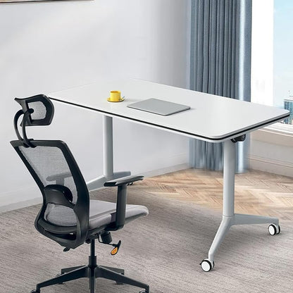 Conference Table, Folding Conference Room Tables on Wheels, Modern Meeting Seminar Table Computer Desk, Boardroom Desk for Office Meeting Conference Room,White,2 Pack 63inch