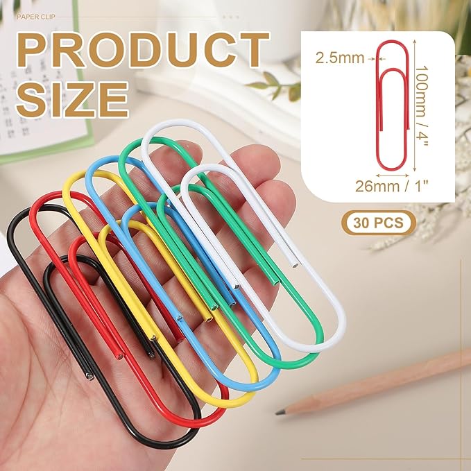 PATIKIL 4 Inch Large Paper Clip, 30PCS Big Paper Clip Extra Large Huge Metal Giant Clips Rust-Proof Strong Durable Bulk Cute for Home Office Accessories Bookmark, Red