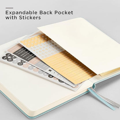 &And Per Se Dotted Journal Notebook, A5 Hardcover Leather Bullet Dotted Journal, 160 Pages 100 gsm Thick Paper, 3 Sheets of Stickers Included- 5.7'' x 8''（Cyan）