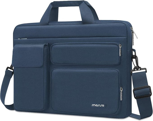 MOSISO Laptop Shoulder Bag 15.6 inch, 15-15.6 inch Computer Bag Compatible with MacBook Pro 16 inch, HP, Dell, Lenovo, Notebook with 2 Raised&1 Flapover&1 Horizontal Pocket&Handle&Belt, Haze Blue
