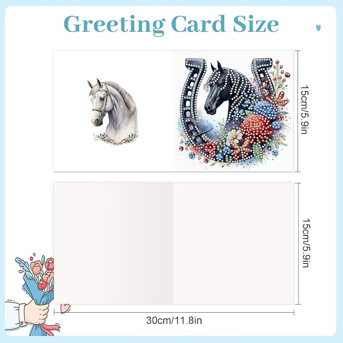 jinglinhh 12pcs Diamond Art Painting Flowers Horse Greeting Cards with Envelopes, DIY Card Making Kits for Adults, Diamond Art Christmas Cards for Birthday Holiday Postcards Craft Gifts